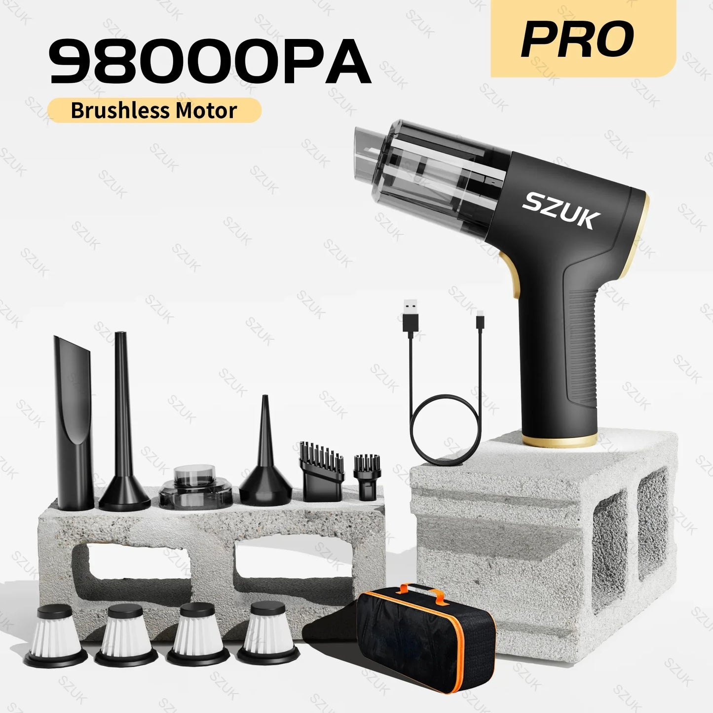 SZUK 98000PA Car Vacuum Cleaner Mini Powerful Cleaning Machine Strong Suction Handheld for Car Portable Wireless Home Appliance - Electryx