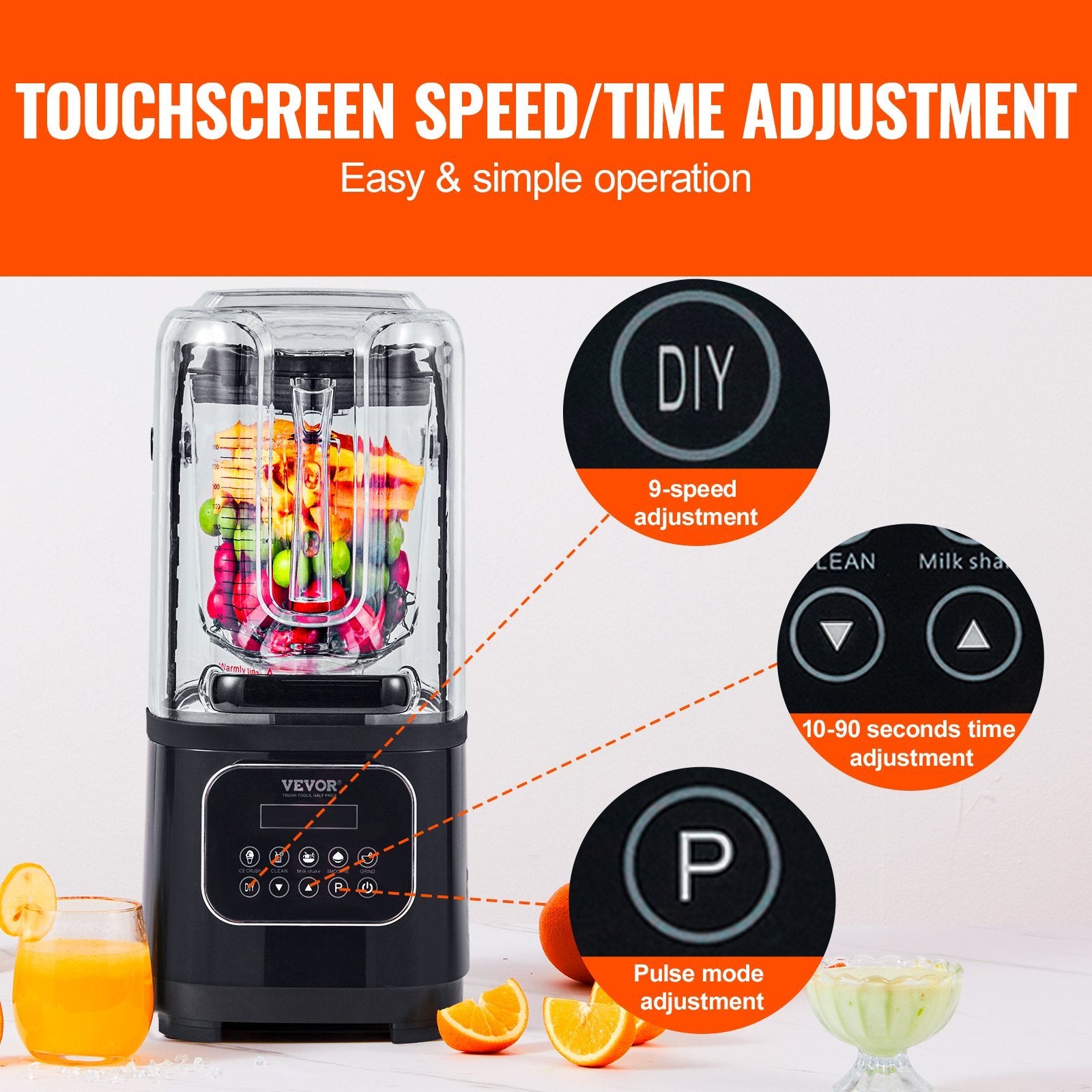 VEVOR Professional Blender With Shield, Commercial Countertop Blenders, 68 Oz  Blender Combo, Stainless Steel 9 Speed & 5 Functions Blender, For Shakes, Smoothies, Peree, And Crush Ice, Black - Electryx