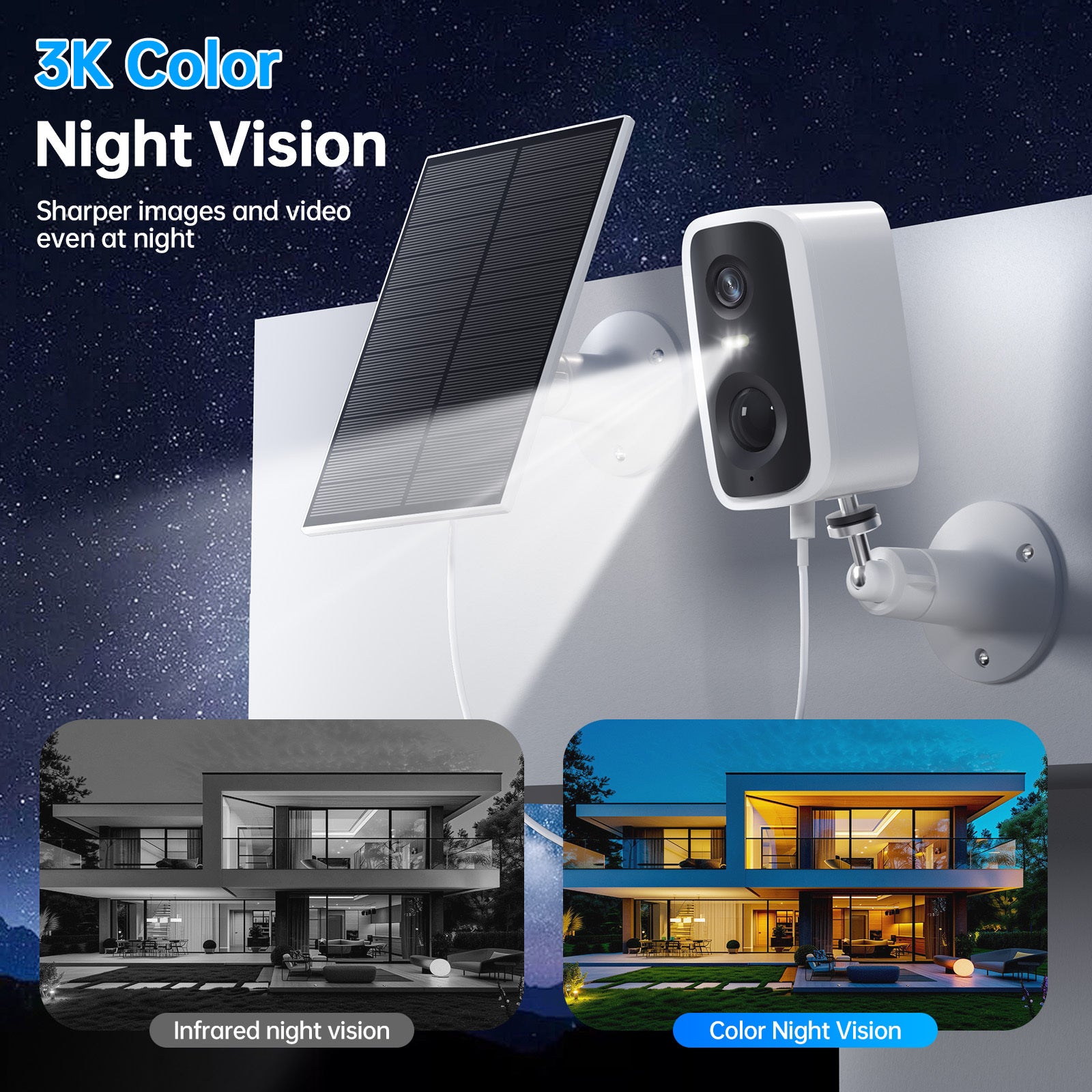 Caméra Wi-Fi Solaire 2K – Batterie 5000mAh, vision nocturne & détection humaine - Electryx