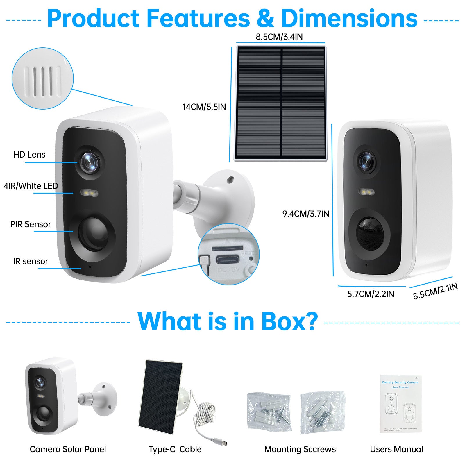 Caméra Wi-Fi Solaire 2K – Batterie 5000mAh, vision nocturne & détection humaine - Electryx