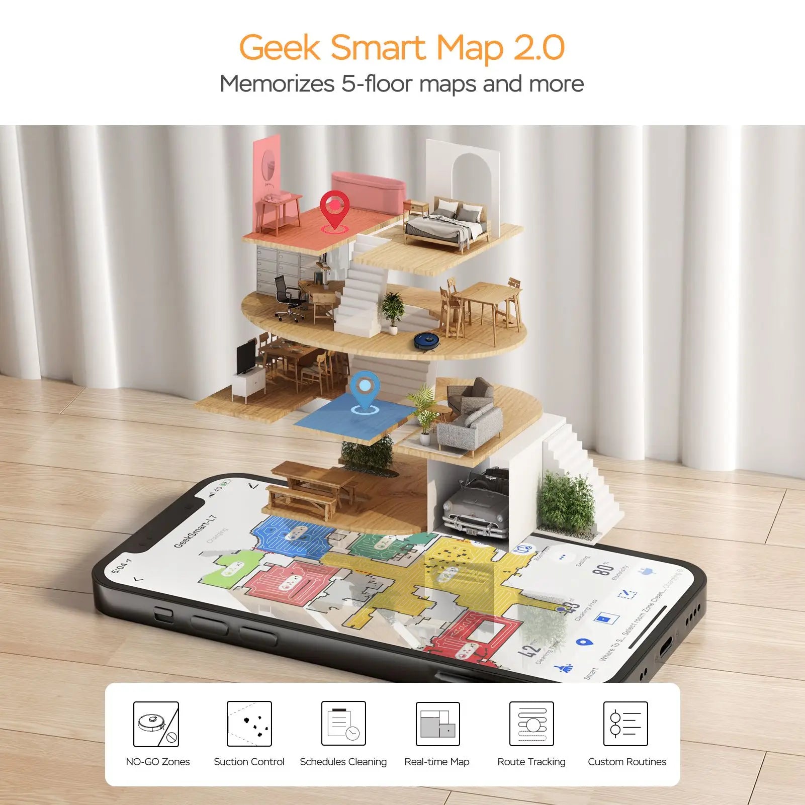 DB Geek Smart L7 Robot Vacuum Cleaner Mop LDS Navigation Wi-Fi Connected APP Selective Room Cleaning MAX 2700 PA for Hotels - Electryx