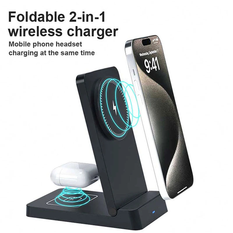 2025 Gift 2in1 Wireless Magnetic Charger Station for IPhone and Earphone - Electryx