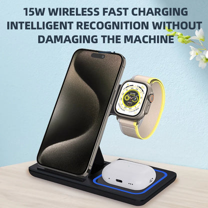 15W Three-in-One Fast Wireless Charger Foldable Desktop Multifunctional with PD Function for Mobile Phone Headset Watch - Electryx