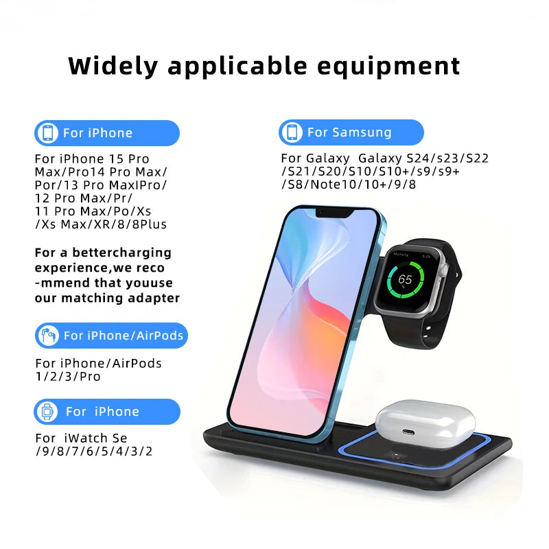 15W Three-in-One Fast Wireless Charger Foldable Desktop Multifunctional with PD Function for Mobile Phone Headset Watch - Electryx