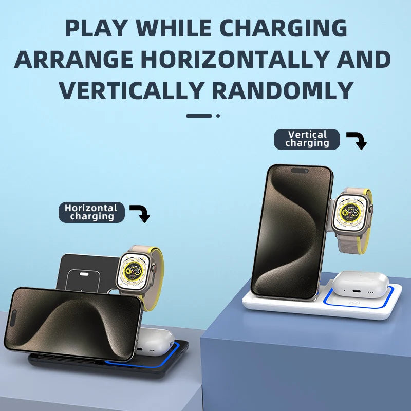 15W Three-in-One Fast Wireless Charger Foldable Desktop Multifunctional with PD Function for Mobile Phone Headset Watch - Electryx