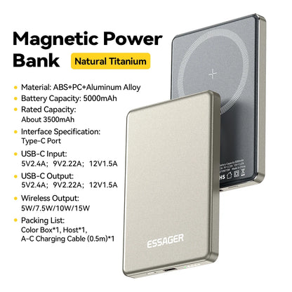 Essager Thin Wireless Power Bank Magnetic 20W 5000mAh Portable Fast Charging External Battery for Magsafe For iPhone 17 16 15 14 - Electryx