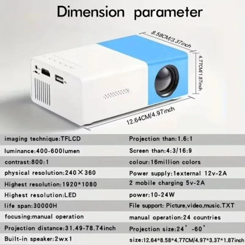 YG300 Projector Smart Home Theater HD Projector Portable Projector Mini Projector Mobile Phone Projection 1080 Outdoor Projecton - Electryx