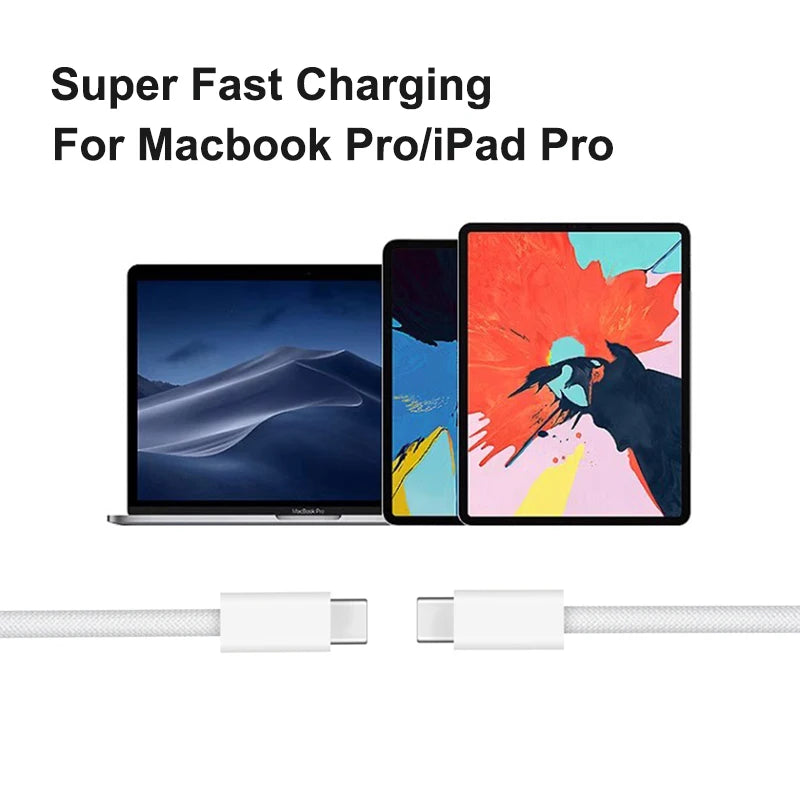 240W USB C to C Charger Cable Type C Fast Charging Braided PD Cable for lPhone 15 16 Series lPad Air Pro MacBook Pro Huawei DELL - Electryx