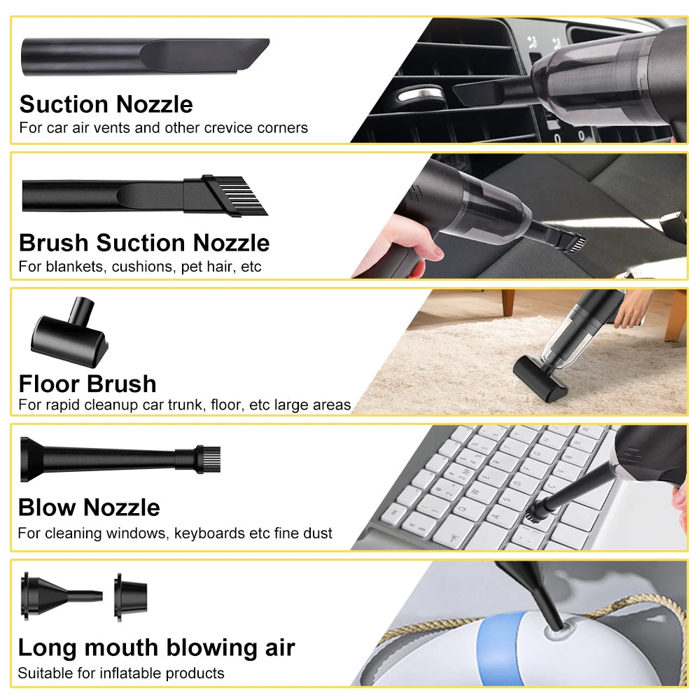 3 in 1 Car Vacuum Cleaner Powerful Air Blower Handheld Cleaning Machine Rechargeable Dust Blower BBQ Fan Swimming Ring Inflator - Electryx
