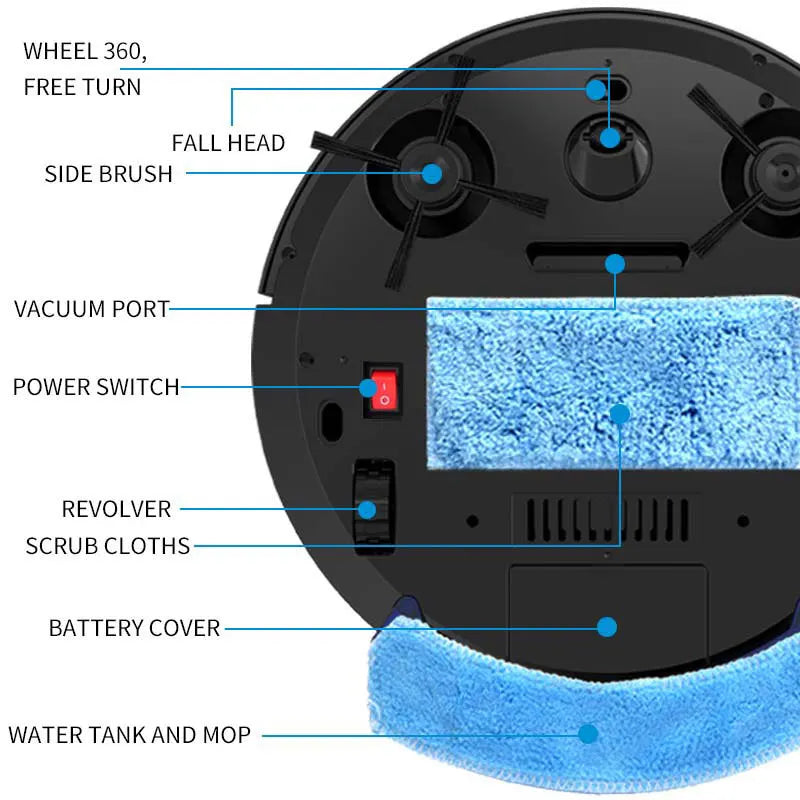 New Wireless Smart Vacuum Cleaner App Control Wet And Dry Floor Sweep 2800PA Suction Super Quiet Mopping Machine Cleaning Robot - Electryx