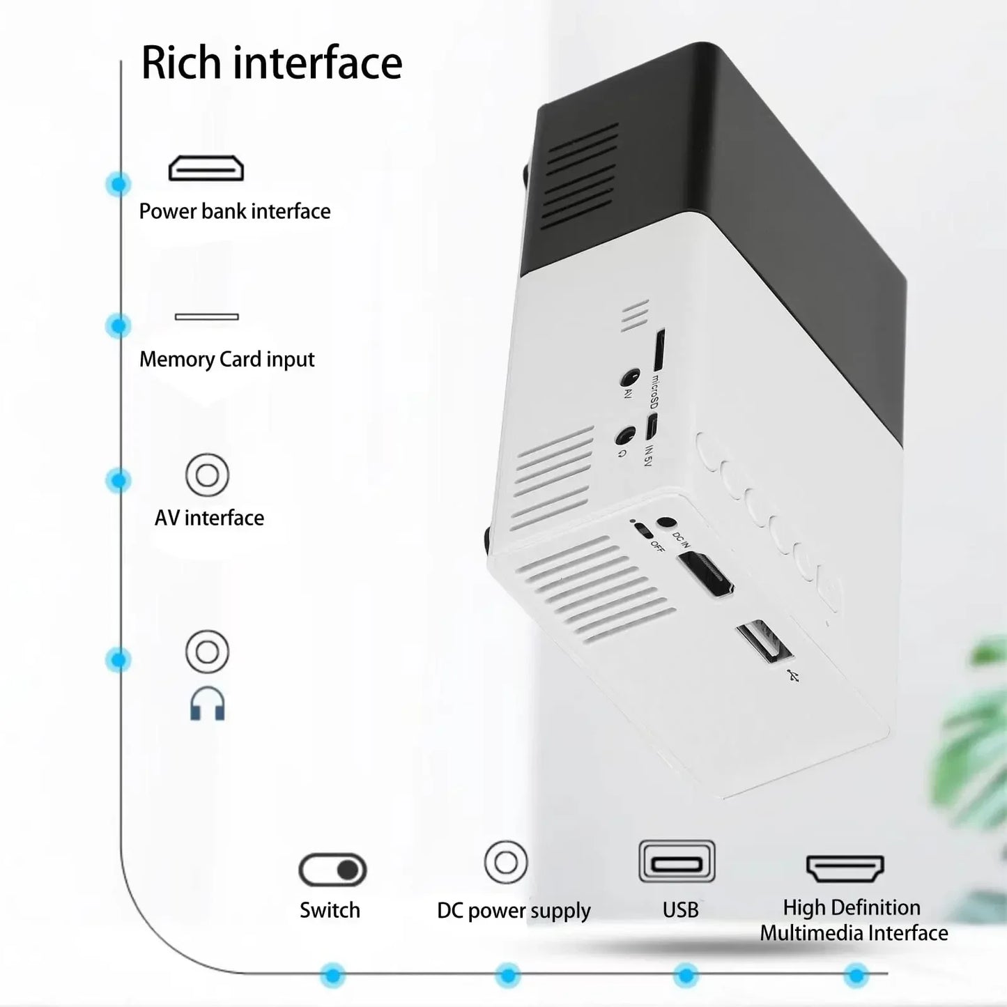 Proyector inteligente HD para cine en casa, miniproyector portátil para teléfono móvil, proyección para exteriores, YG300, 1080 - Electryx