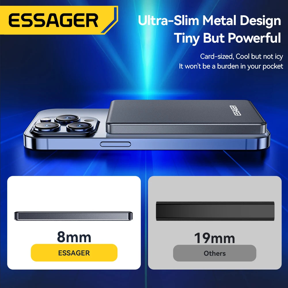 Essager Thin Wireless Power Bank Magnetic 20W 5000mAh Portable Fast Charging External Battery for Magsafe For iPhone 17 16 15 14 - Electryx