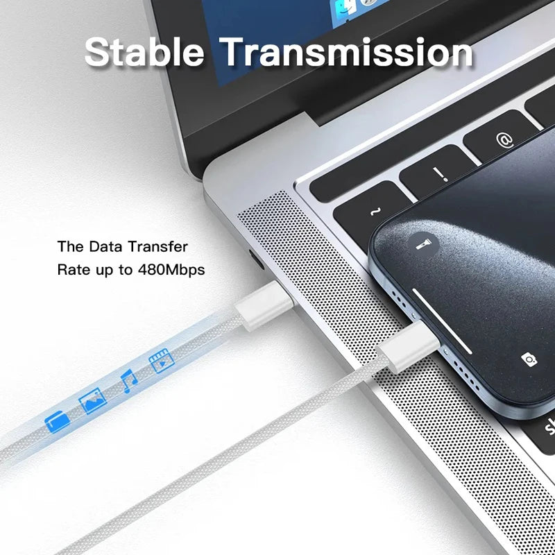 240W USB C to C Charger Cable Type C Fast Charging Braided PD Cable for lPhone 15 16 Series lPad Air Pro MacBook Pro Huawei DELL - Electryx