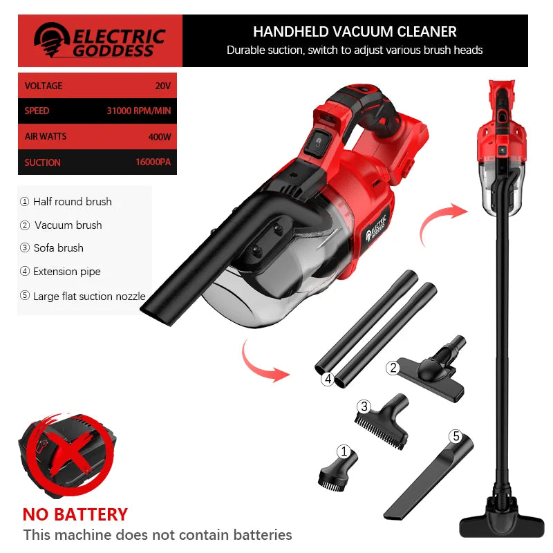 Electric Goddess Cordless Brushless Handheld Vacuum Cleaner Floor/Carpet/Car/Pet Hair Cleaning Air Tool For Milwaukee Battery ﻿ - Electryx