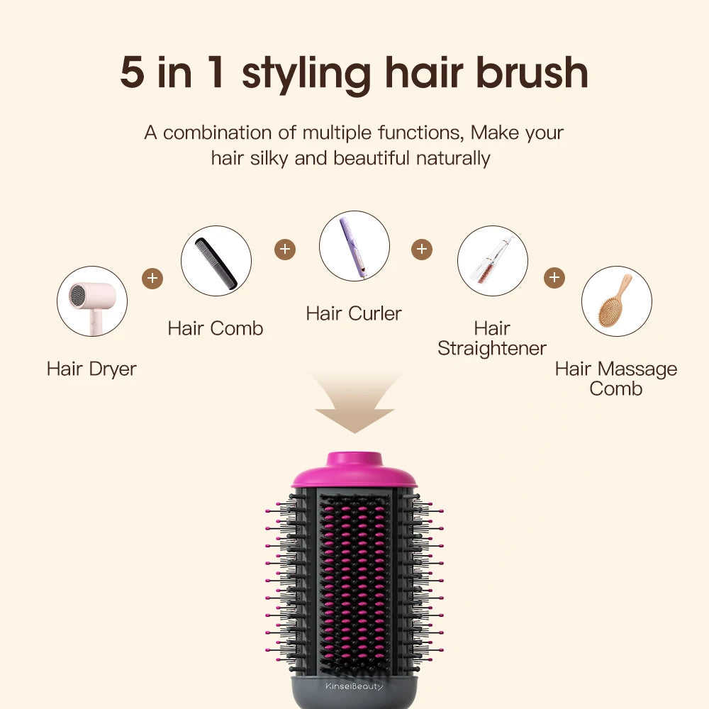 Kinseibeauty  Hair dryer Functional 5 In 1 professional hot air comb straight hair curling equipment salon - Electryx