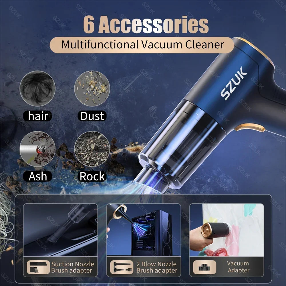 SZUK 98000PA Car Vacuum Cleaner Mini Powerful Cleaning Machine Strong Suction Handheld for Car Portable  Wireless Home Appliance - Electryx