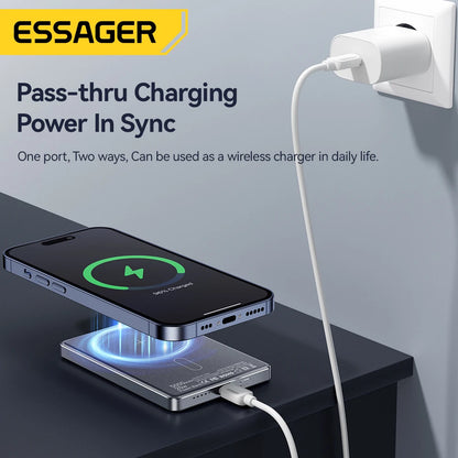 Essager Thin Wireless Power Bank Magnetic 20W 5000mAh Portable Fast Charging External Battery for Magsafe For iPhone 17 16 15 14 - Electryx
