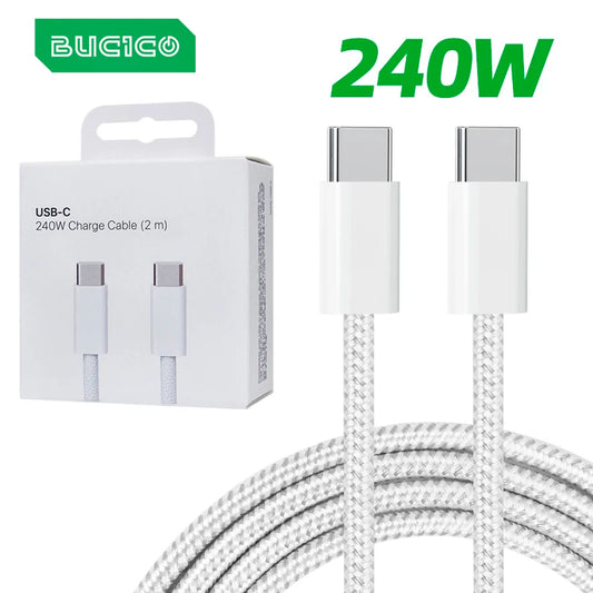 240W USB C to C Charger Cable Type C Fast Charging Braided PD Cable for lPhone 15 16 Series lPad Air Pro MacBook Pro Huawei DELL - Electryx