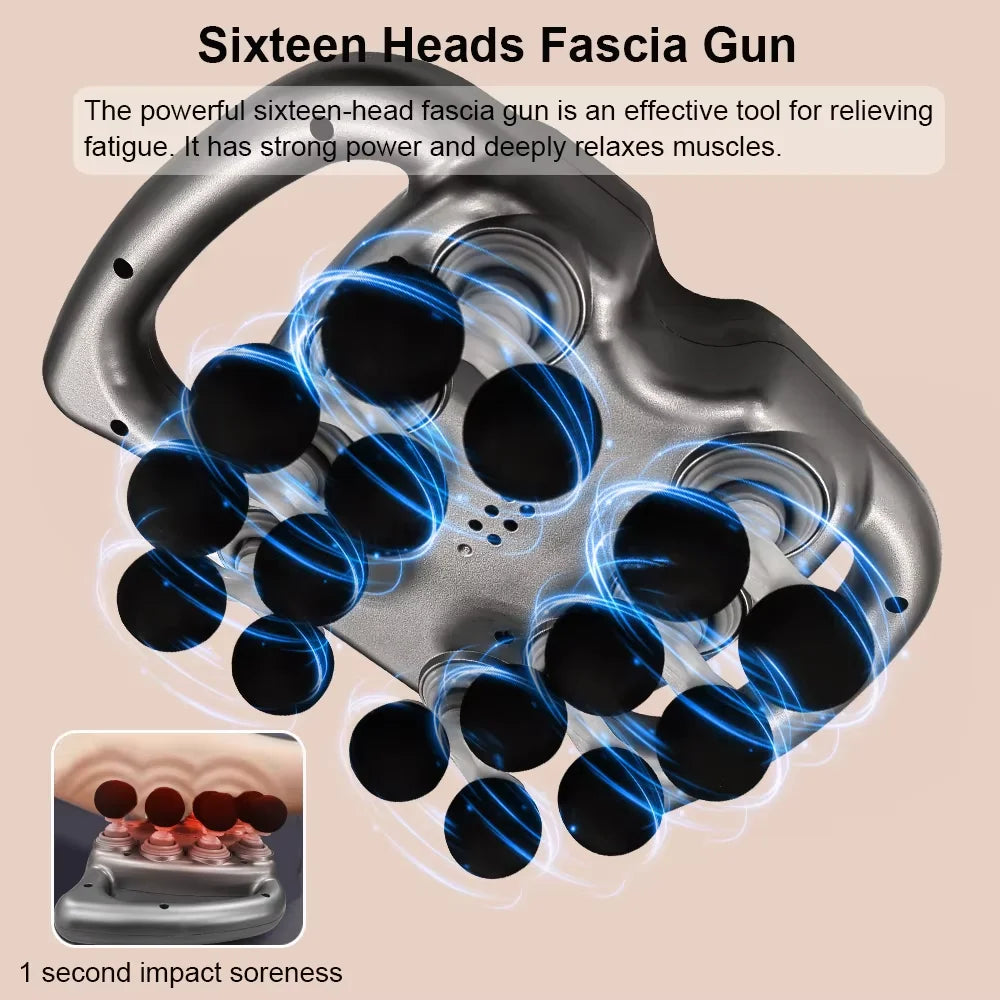 Fascia Gun Muscle Massager Gun Sixteen-head High Frequency Neck Shoulder Waist Massage Machine Professional Fascia Massage Gun - Electryx