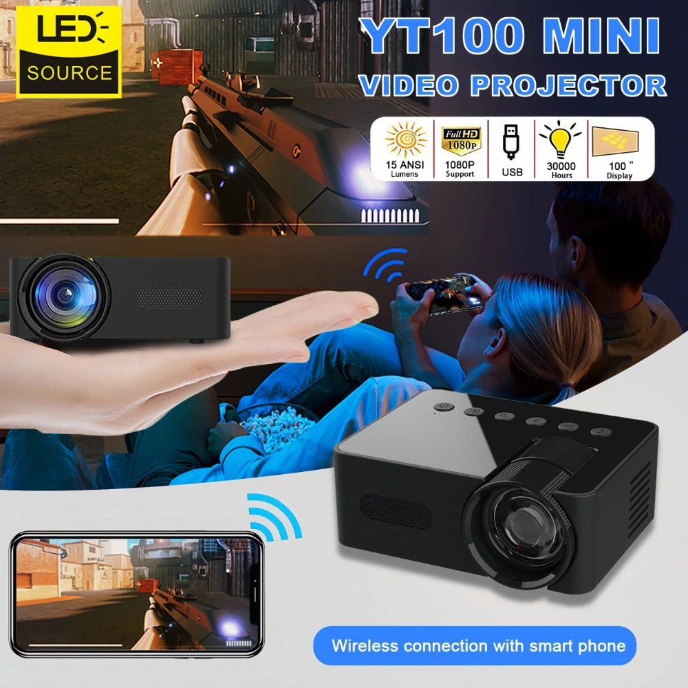 YT100 Mini Projector Mobile Video Wifi Smart Portable Home Theater Wireless Multiscreen for Smartphone Android Cinema Kids Gift - Electryx