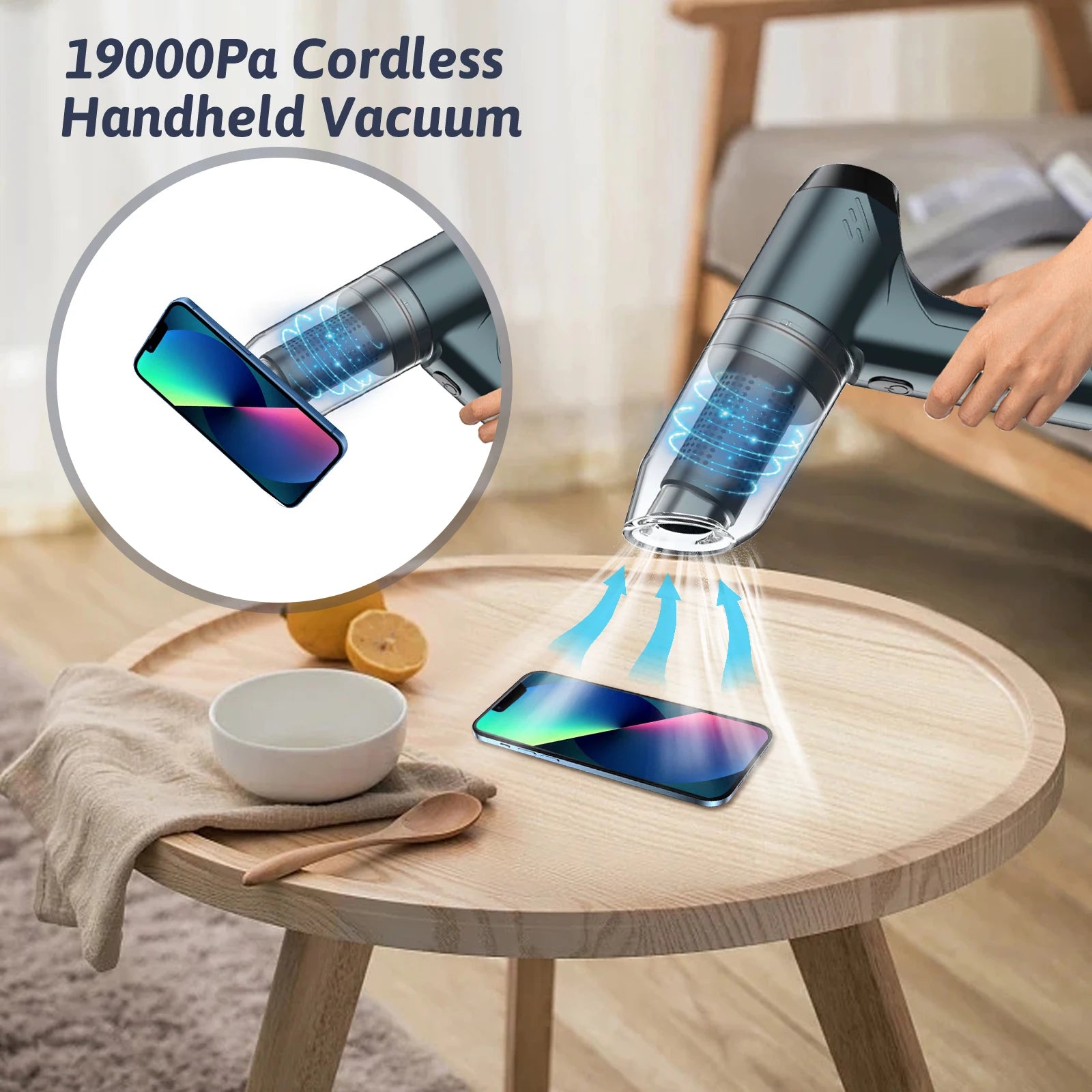 Vacuum Cordless 19000Pa Strong Suction 3 in 1 Dust Buster Air Blower Vacuum Cleaner 120W Wet and Dry Held for Home Office Car - Electryx