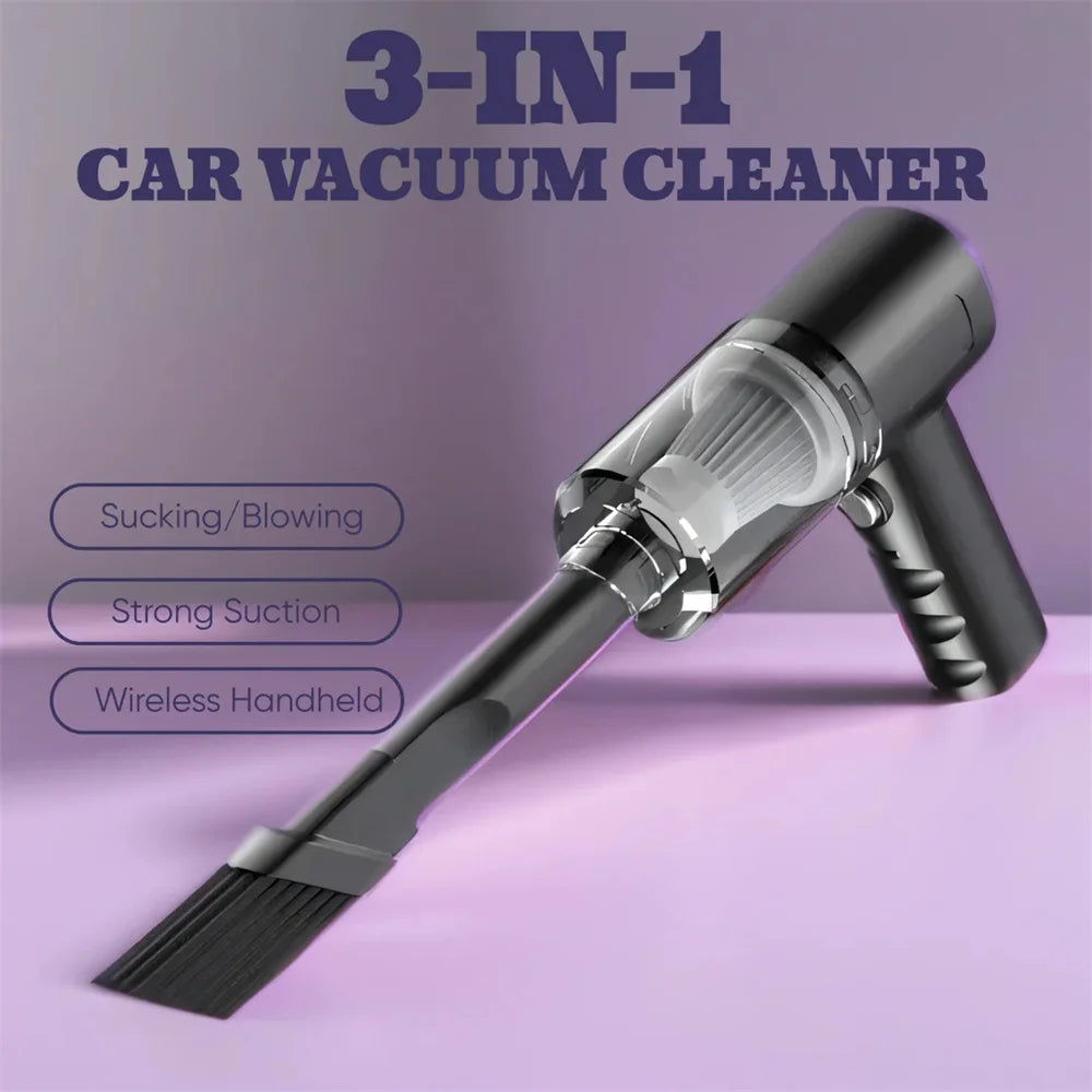 3 In1 Car Vacuum Cleaner Strong Suction Power Mini Cleaning Machines Dual Use Wireless Handheld Air Blower Cleanings Air Duster - Electryx