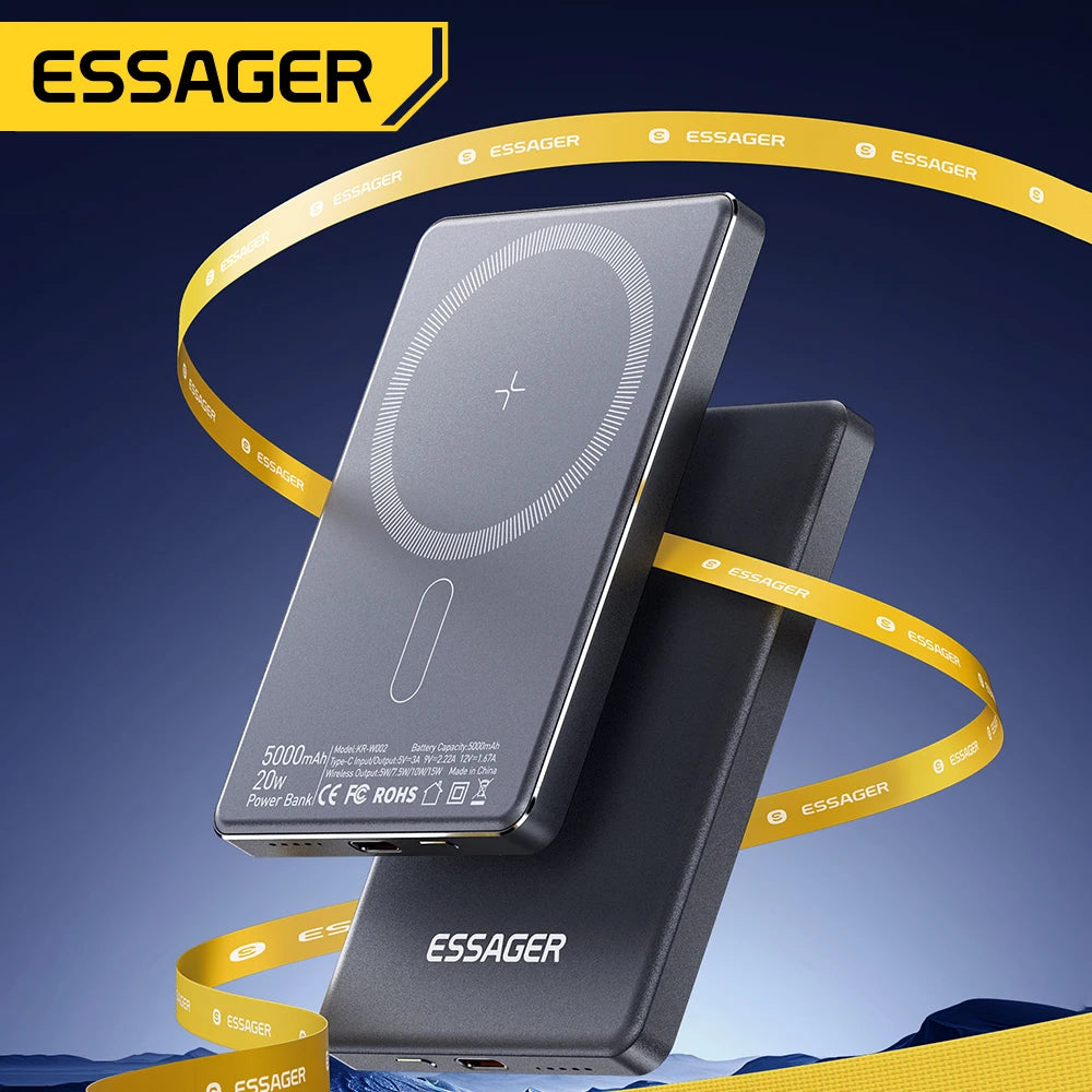 Essager Thin Wireless Power Bank Magnetic 20W 5000mAh Portable Fast Charging External Battery for Magsafe For iPhone 17 16 15 14 - Electryx