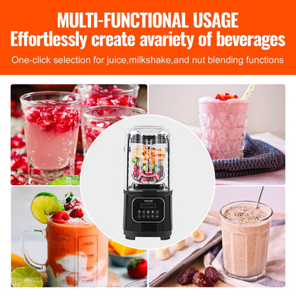 VEVOR Professional Blender With Shield, Commercial Countertop Blenders, 68 Oz  Blender Combo, Stainless Steel 9 Speed & 5 Functions Blender, For Shakes, Smoothies, Peree, And Crush Ice, Black - Electryx