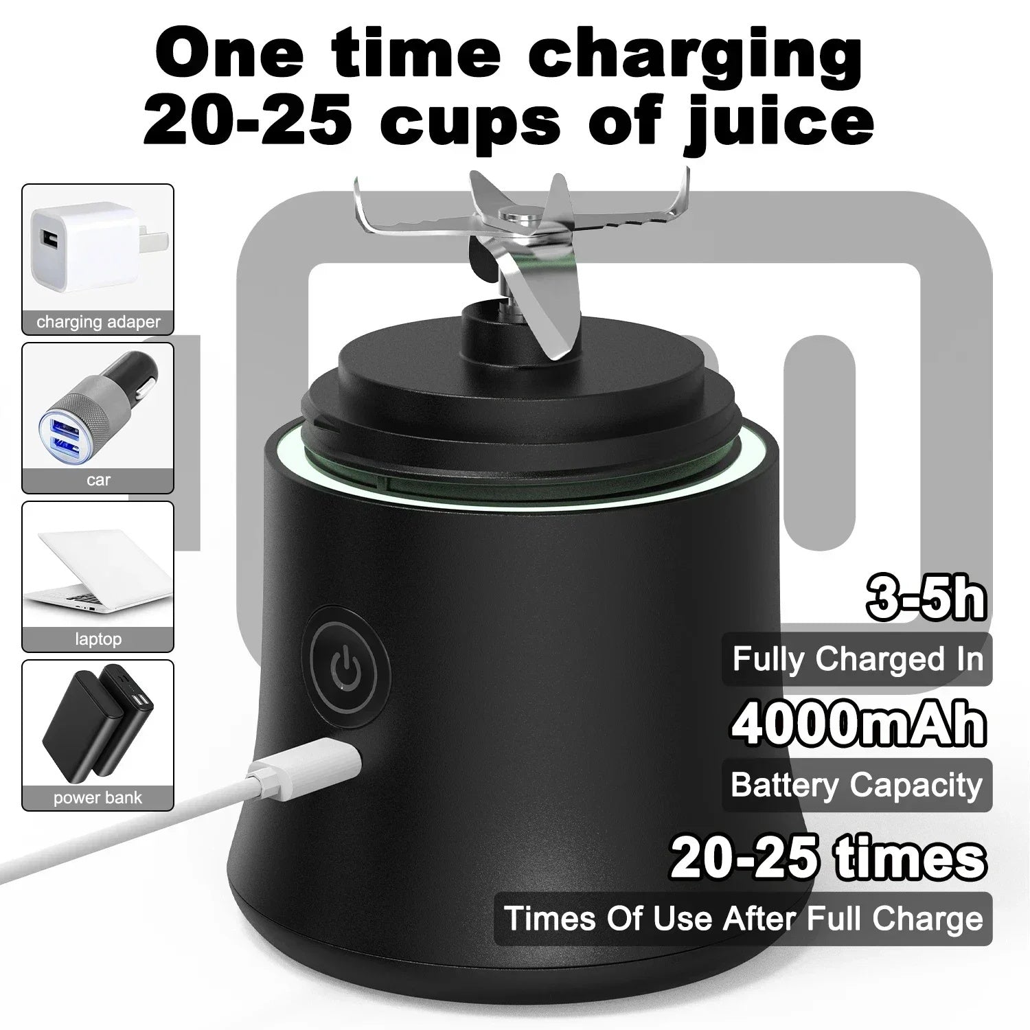 Portable Blender 600ML Electric Juicer Fruit Mixers 4000mAh USB Rechargeable Smoothie Mini Blender Personal Juicer Colorf - Electryx