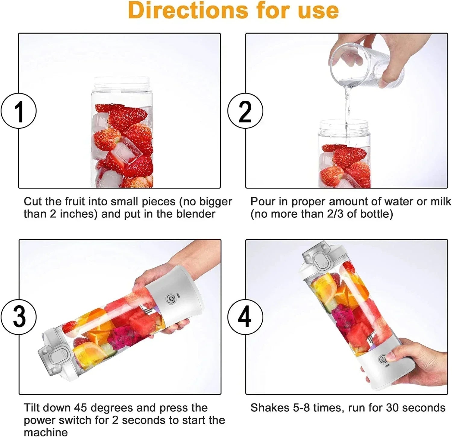Portable Blender 600ML Electric Juicer Fruit Mixers 4000mAh USB Rechargeable Smoothie Mini Blender Personal Juicer Colorf - Electryx